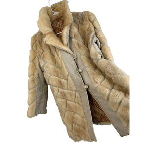 Vintage 70s Sz M Blond Mink Genuine Fur Leather Coat Patchwork Collar 8245